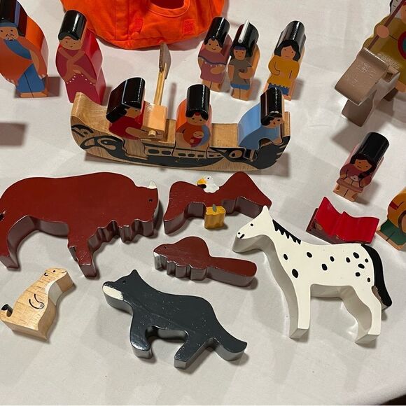 Hand painted indigenous American scene with Animals canoe teepee Buffalo eagle - Picture 15 of 16